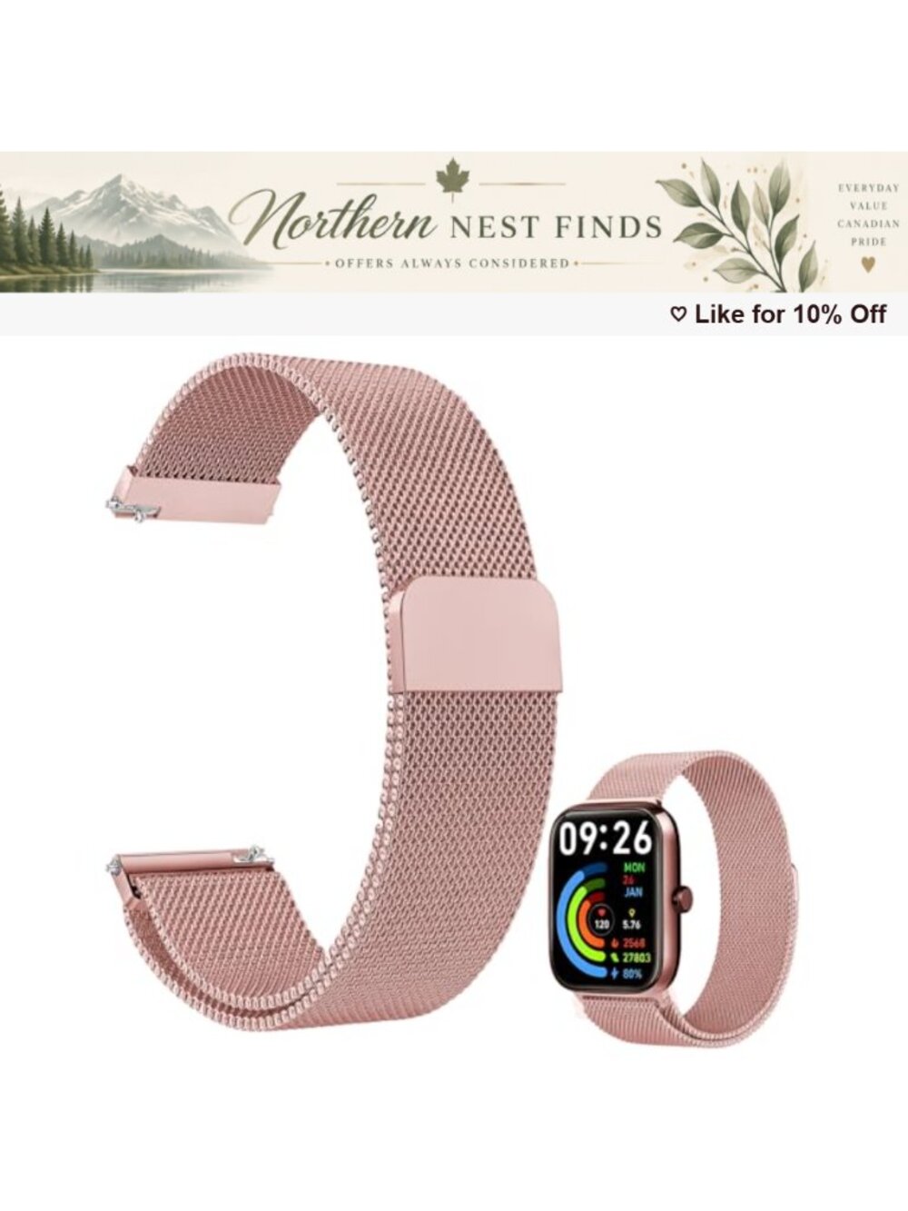 22mm Stainless Steel Milanese Smart Watch Band Magnetic Clasp Mesh Wristband